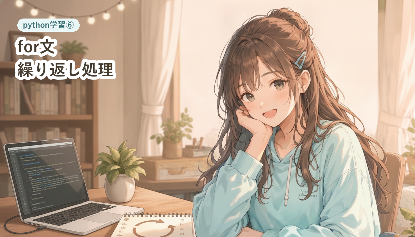 python学習⑥ for文 繰り返し処理 アイキャッチ
