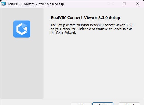 RealVNC Connect Viewerのインストーラー画面