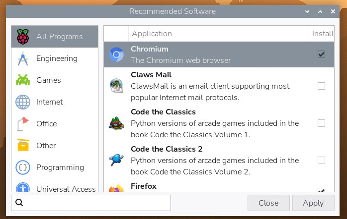 Recommended Softwareの一覧。左側にOfficeタブがある