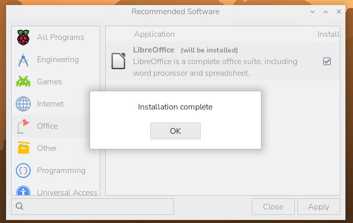 Installation complete と表示された完了画面