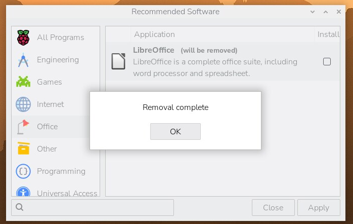 Removal complete と表示された削除完了画面